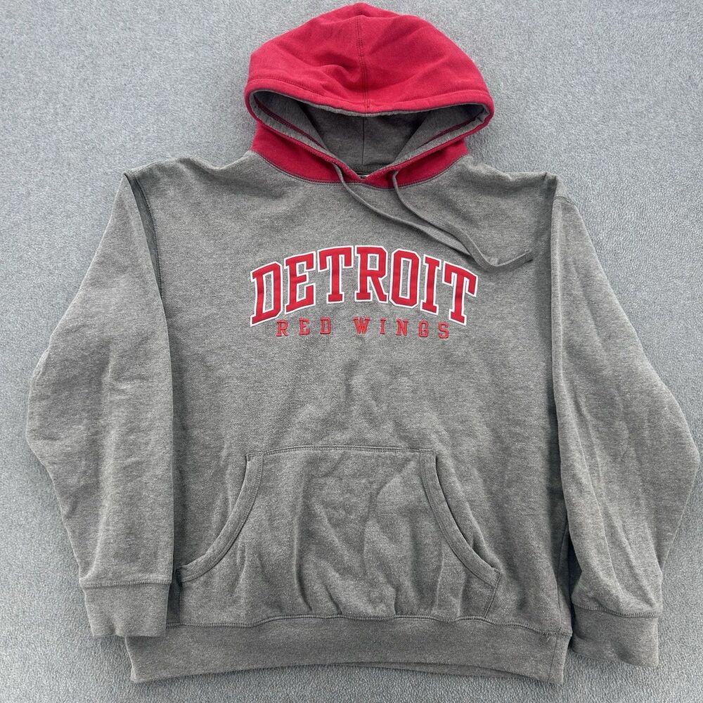 Detroit Red Wings NHL Mens Large Y2K Embroidered Spell Out Hockey Hoodie